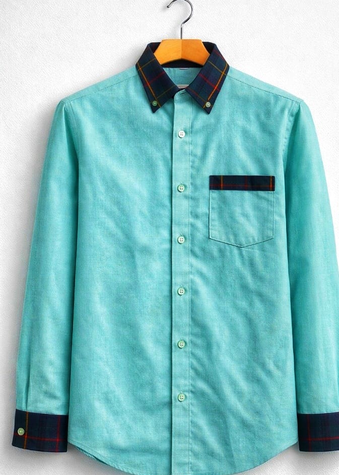 Ligt Green Shirt With Cuff & Collar