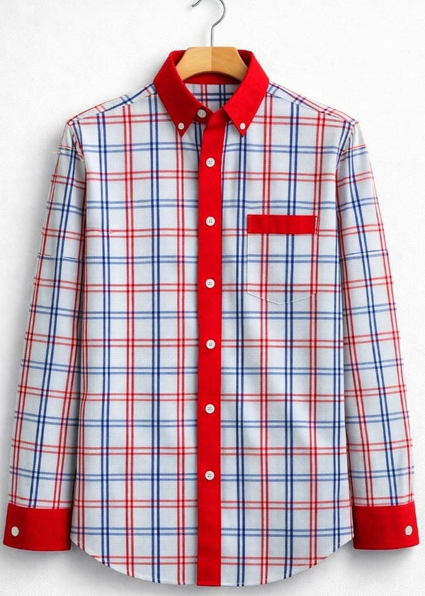 Red Cheque Shirt With Cuff & Collar